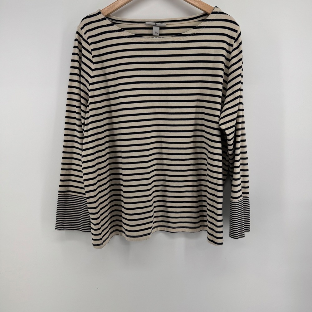 Nili Lotan Boat Neck Striped Top 2X Navy Cream Nautical Coastal Breton Preppy - Picture 2 of 10